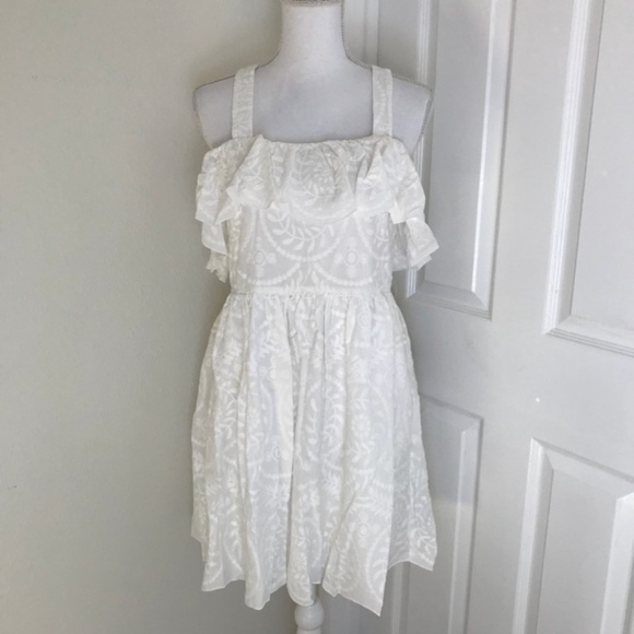 Madewell Embroidered Apron Ruffle Dress Sz 8 - Picture 3 of 7